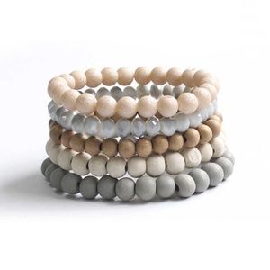 Fashion Wood Glass Bead Stretch 5 Pc Set